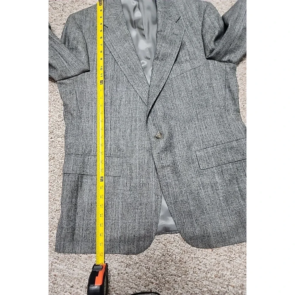 Vtg CHAPS By Ralph Lauren Wool Gray Blue Blazer Jacket 44R USA‎ Windowpane